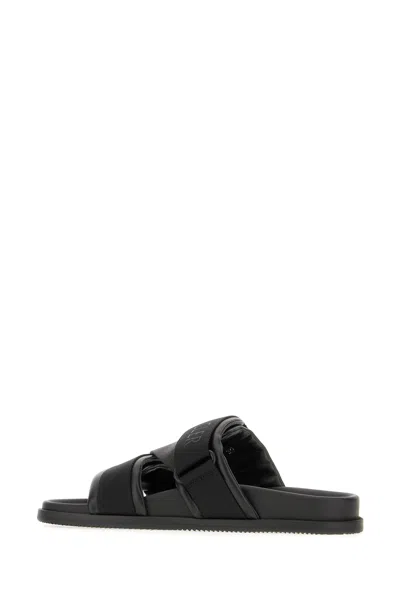 Moncler Black Leather And Fabric Sandals In Animal Print