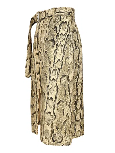 Dries Van Noten Sheraz Viscose And Cotton Skirt With Reptile Print In Brown