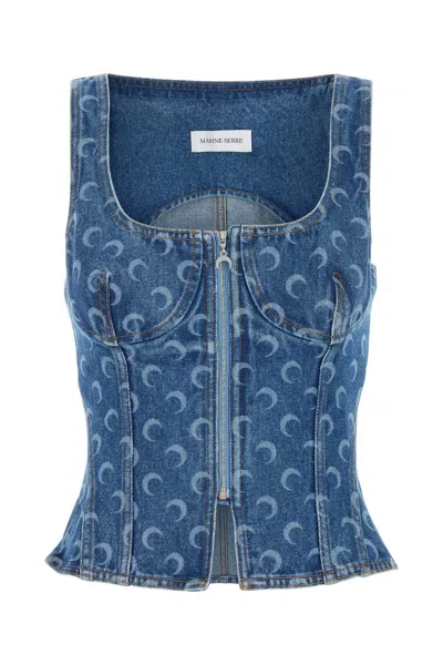 Marine Serre Moon Denim Bustier Top