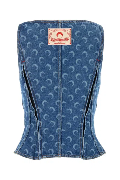 Marine Serre Moon Denim Bustier Top