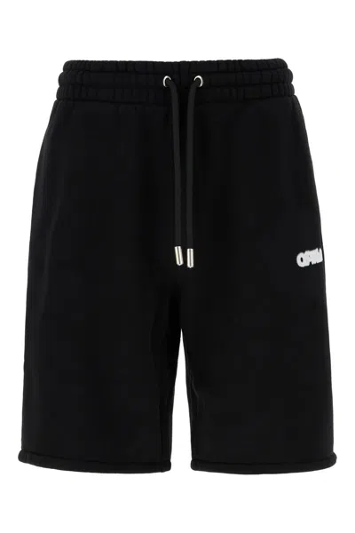 OFF-WHITE 'SPRAY ARROW' BLACK SHORTS WITH LOGO LETTERING ON THE FRONT AND LOGO PRINT ON THE REAR IN COTTON MAN 
