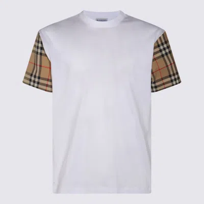 Burberry White T-shirt With Vintage Check Motif On The Sleeves In Cotton Woman