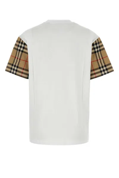 Burberry White T-shirt With Vintage Check Motif On The Sleeves In Cotton Woman