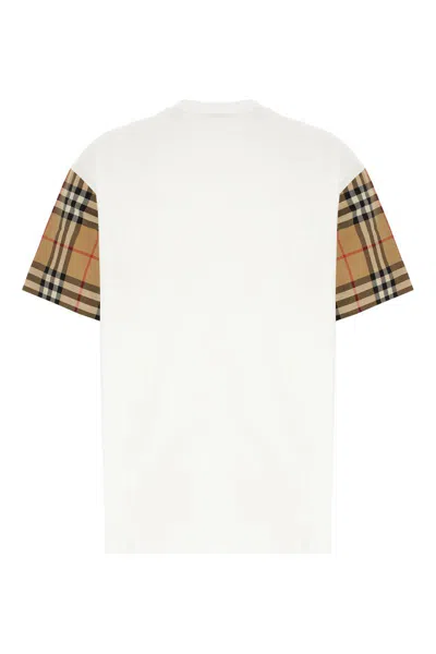 Burberry White T-shirt With Vintage Check Motif On The Sleeves In Cotton Woman