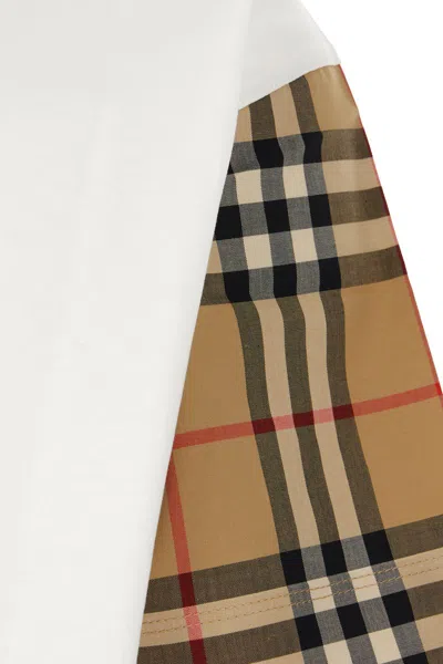 Burberry White T-shirt With Vintage Check Motif On The Sleeves In Cotton Woman