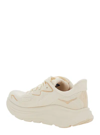 Hoka Clifton 10 White Low Top Sneakers With Oversize Sole And Logo Lettering On The Side In Tehc Fabric U