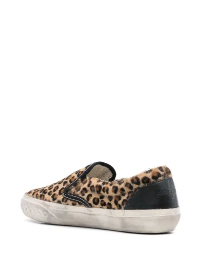 Golden Goose Brown Low Top Sneakers With Embossed Logo On The Heel And All-over Leopard Motif
