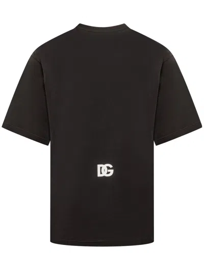 Dolce & Gabbana Black T-shirt With Crew Neck And Printed Logo On The Front