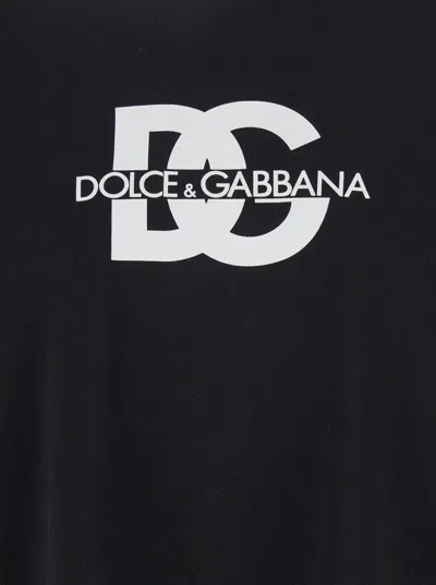 Dolce & Gabbana Black T-shirt With Crew Neck And Printed Logo On The Front
