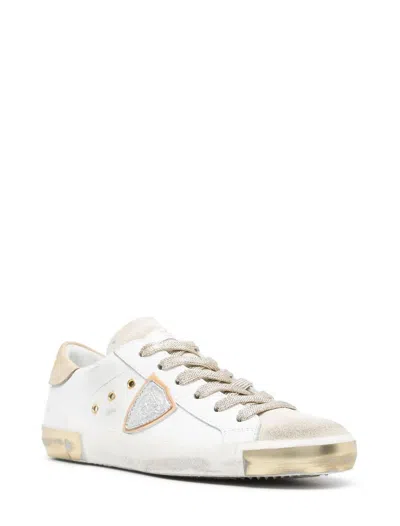 Philippe Model Low Top Sneakers Metallic Accents In White