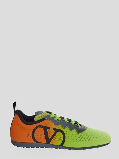 Valentino Lime Green And Fluorescent Orange Sporty Sneakers In Cotton And Pu Bold Design