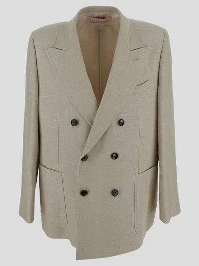 Valentino Garavani Beige Linen Blend Blazer In Neutral