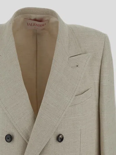 Valentino Garavani Beige Linen Blend Blazer In Neutral