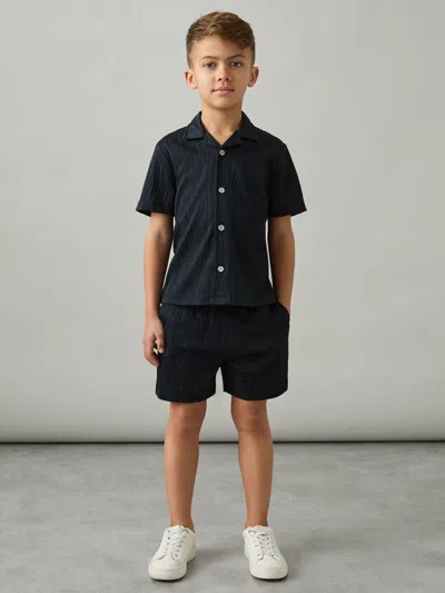Reiss Navy Alvar 3-9 Yrs Wave-jacquard Drawstring Shorts