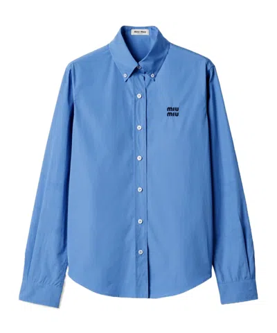 Miu Miu Button-detailed Cotton-poplin Shirt In Blue