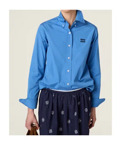 Miu Miu Button-detailed Cotton-poplin Shirt In Blue