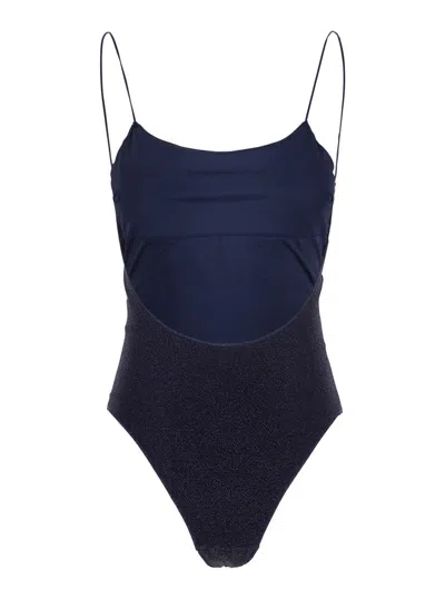 Oseree 'lumière Maillot' Blue Swimsuit With Open Back In Lurex Woman