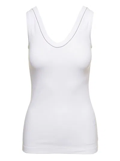 Brunello Cucinelli White Tank Top With Monile Detail In Cotton Woman