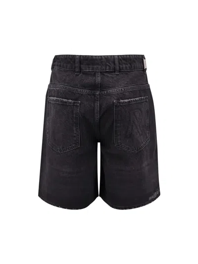 Represent Black Shorts With R Logo Embossed On The Back In Denim Man
