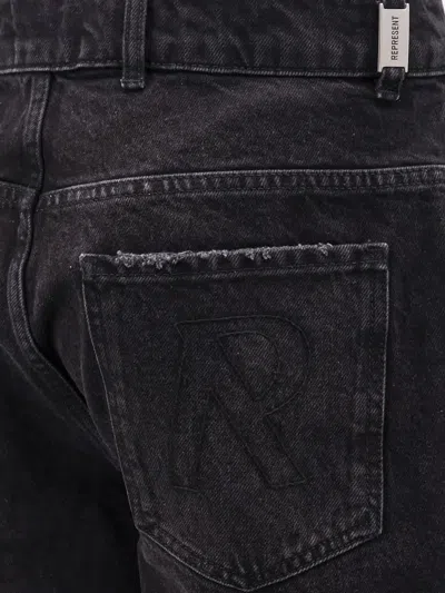 Represent Black Shorts With R Logo Embossed On The Back In Denim Man