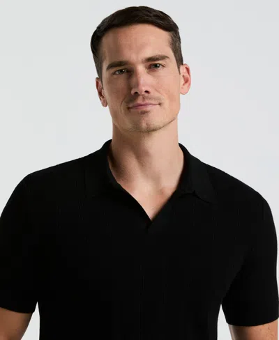 Perry Ellis Men's Mesh Stripe Sweater Polo In Black