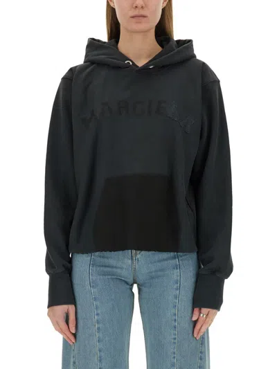 Maison Margiela Embroidered Logo Jersey Cropped Hoodie