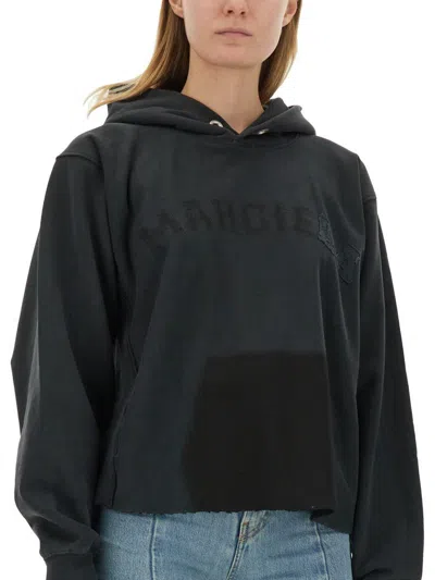 Maison Margiela Embroidered Logo Jersey Cropped Hoodie
