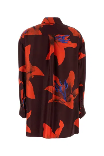 Alexander Mcqueen Silk Twill Pyjama Shirt With Flame Lily Print