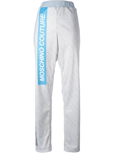 Moschino Woman Printed Stretch-jersey Track Pants Sky Blue In Light Grey