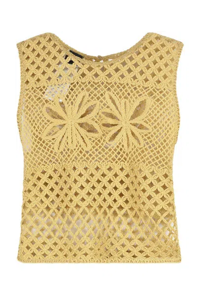 Pinko Fantasy Net Crochet Floral Top Keyhole