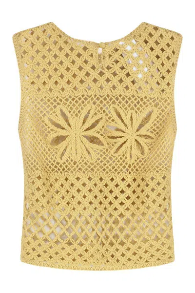 Pinko Fantasy Net Crochet Floral Top Keyhole