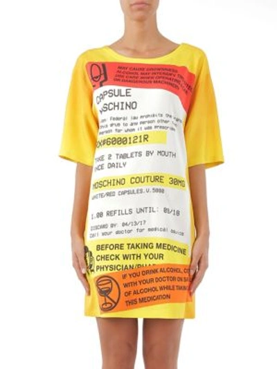 Shop Moschino Short-sleeve Prescription Print T-shirt Dress In Orange Multi