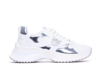 Pinko Ariel 15 White Sneakers With Mirror Panels And Logo Patch On The Tongue In Tech Fabric Woman