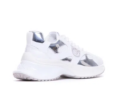 Pinko Ariel 15 White Sneakers With Mirror Panels And Logo Patch On The Tongue In Tech Fabric Woman