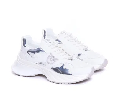 Pinko Ariel 15 White Sneakers With Mirror Panels And Logo Patch On The Tongue In Tech Fabric Woman