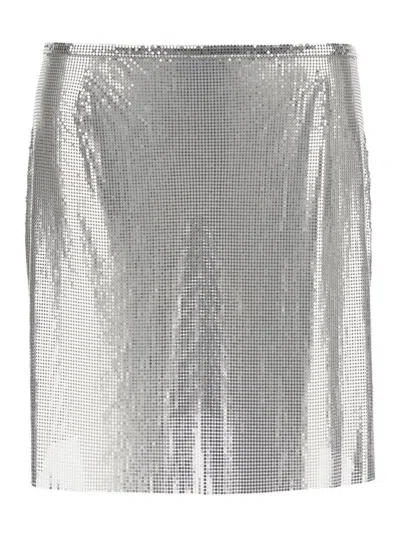 Rabanne Metallic Miniskirt With High Waist And Chainmail Detail In Tech Fabric Woman