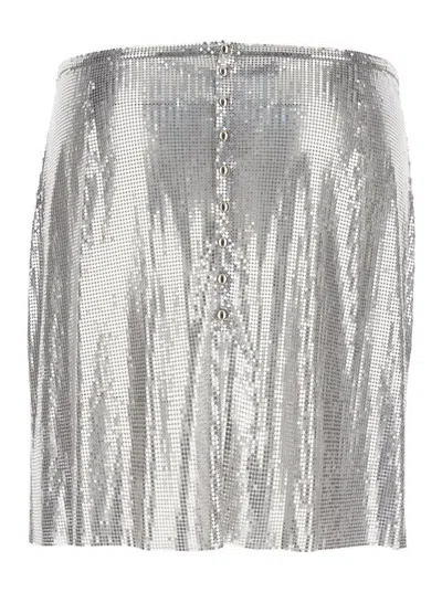 Rabanne Metallic Miniskirt With High Waist And Chainmail Detail In Tech Fabric Woman