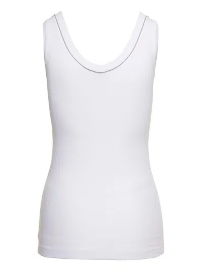 Brunello Cucinelli White Tank Top With Monile Detail In Cotton Woman