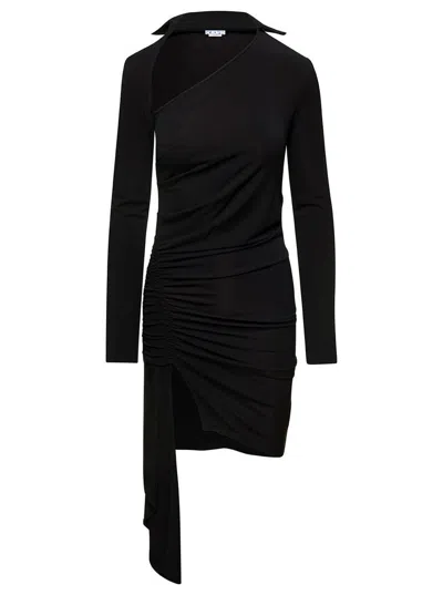 Off-white Mini Asymmetric Black Dress With Cut-out And Ruffle Detail In Viscose Stretch Woman