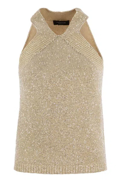 Fabiana Filippi Cotton Knit Tank Top With Sequins In Neutral
