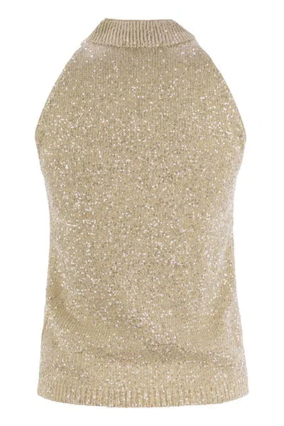 Fabiana Filippi Cotton Knit Tank Top With Sequins In Neutral
