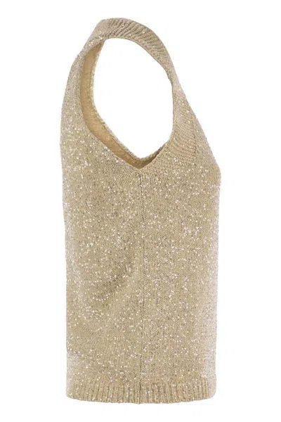 Fabiana Filippi Cotton Knit Tank Top With Sequins In Neutral