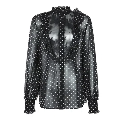 Valentino Garavani Polka Dot Tulle Bib Button-up Shirt