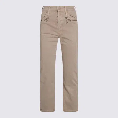 Mother Straight Trousers With Embroidered Detail And Pockets In Neutral