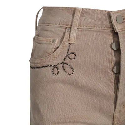 Mother Straight Trousers With Embroidered Detail And Pockets In Neutral