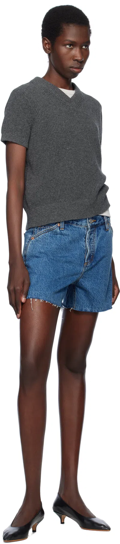 Still Here Blue Cut Off Denim Shorts In Blue