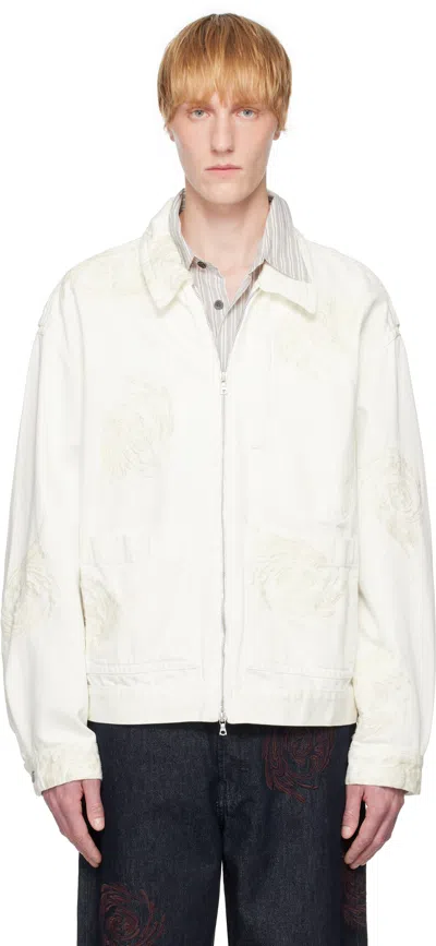Dries Van Noten Off-white Embroidered Pattern Denim Jacket