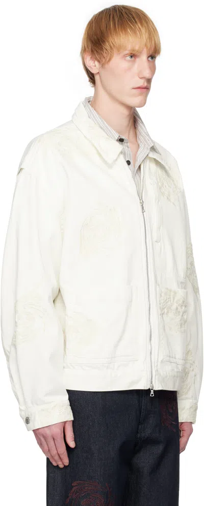 Dries Van Noten Off-white Embroidered Pattern Denim Jacket