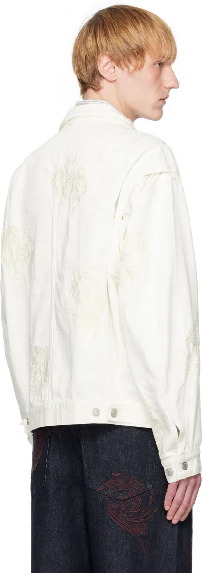 Dries Van Noten Off-white Embroidered Pattern Denim Jacket