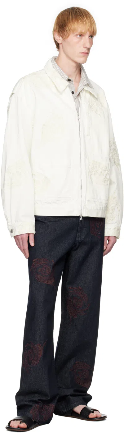 Dries Van Noten Off-white Embroidered Pattern Denim Jacket